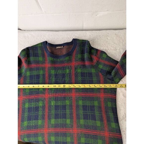 J. McLaughlin Men's Sweater‎ Round Neck Green Red Plaid Size Large Cotton Modal - Picture 5 of 8